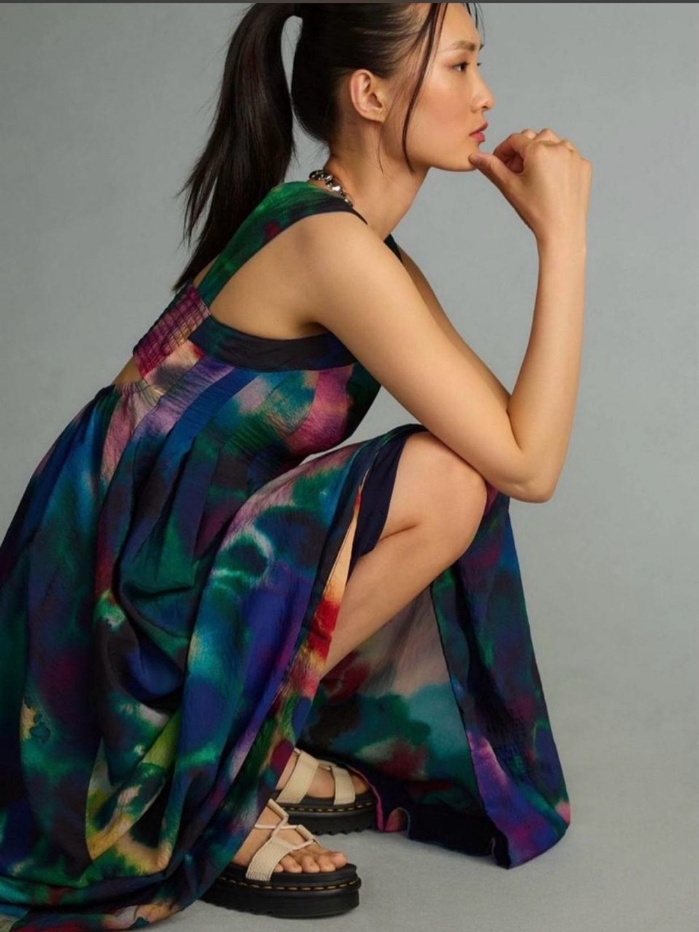Anthropologie Multicolor Watercolor V-Neck Maxi Dress Size 2X - Picture 2 of 8